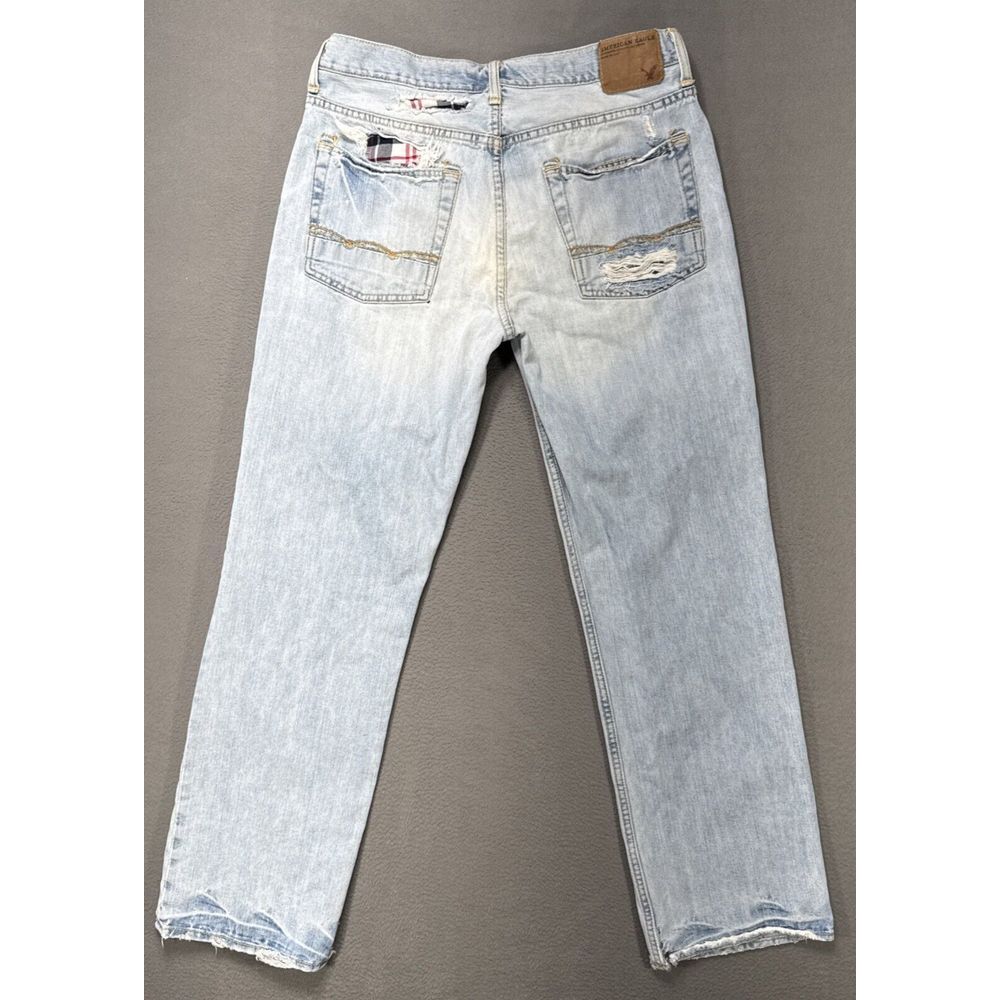 American Eagle‎ Jeans Mens Sz 34x34 (33x32) Low Loose Distressed Thrashed Grunge - Picture 7 of 13